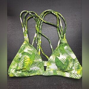 Tropical Green Leaf Print Bikini Top